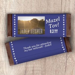 Prospectus 14 Cm X 21,6 Cm Navire Blue & White Bar Mitzvah Candy Bar Wrapper