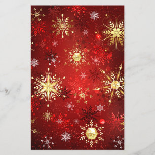 Prospectus 14 Cm X 21,6 Cm Noël Golden Snowflakes sur Arrière - plan rouge