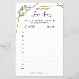 Prospectus 14 Cm X 21,6 Cm Nom de la Chanson Douche verte jeu Gold Carte