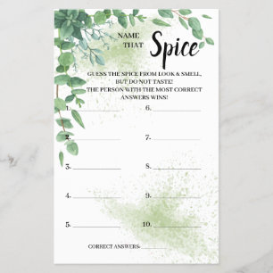 Prospectus 14 Cm X 21,6 Cm Nom de Spice Eucalyptus Bridal Shower Game Card