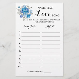 Prospectus 14 Cm X 21,6 Cm Nom qui aime Chanson Blue Flower Game Card