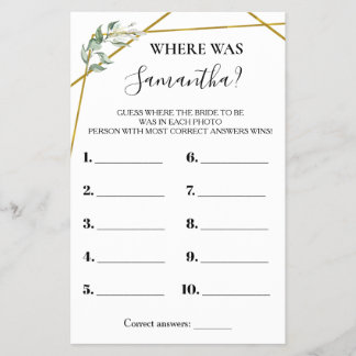 Prospectus 14 Cm X 21,6 Cm Où était la Bride Greenery Gold Shower Game Card