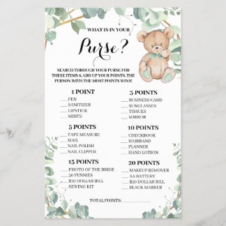 Prospectus 14 Cm X 21,6 Cm Ours Ce qui est dans votre sac Baby shower Carte d