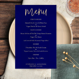 Prospectus 14 Cm X 21,6 Cm PAPER Elegant Gold Script Marine Blue Mariage Menu