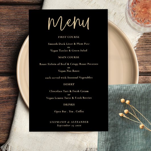 Prospectus 14 Cm X 21,6 Cm PAPER Elegant Gold Script Menu Mariage noir