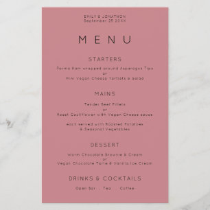 Prospectus 14 Cm X 21,6 Cm PAPIER Menu de mariage simple typographie rose p