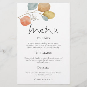 Prospectus 14 Cm X 21,6 Cm PAPIER   Menu Mariage Feuille Watercolor moderne