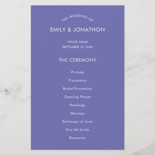 Prospectus 14 Cm X 21,6 Cm PAPIER | Simple Text Blue Wedding Program (Devant)