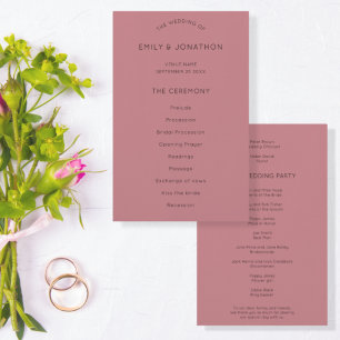 Prospectus 14 Cm X 21,6 Cm PAPIER   Simple Texte Dusty Rose Wedding Programme