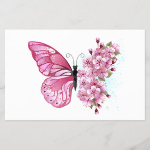 Prospectus 14 Cm X 21,6 Cm Papillon à fleurs avec Sakura rose