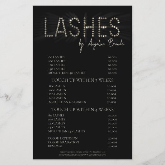 Prospectus 14 Cm X 21,6 Cm Parties scintillant Lashes Eyelash Extensions Blac (Devant)