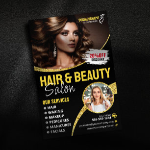 Prospectus 14 Cm X 21,6 Cm Parties scintillant Or glamour Coiffeuse Styliste 