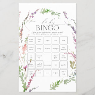 Prospectus 14 Cm X 21,6 Cm Pastel Fleur sauvage Baby shower Bingo Jeu Flyer