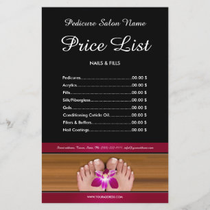Prospectus 14 Cm X 21,6 Cm Pedicure Clou Salon Tarifs Liste de prix Black Ros