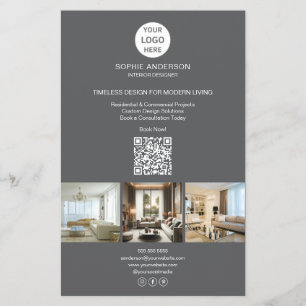 Prospectus 14 Cm X 21,6 Cm Photo de logo moderne QR Grey Professionnel