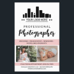 Prospectus 14 Cm X 21,6 Cm Photographe professionnel rose Votre logo<br><div class="desc">Circulaire marketing pour un photographe professionnel personnalisé avec vos photos, logo, coordonnées, texte personnalisé et photo de profil dans un design rose, noir et blanc charmant. Flyer photographique professionnel féminin et chic dans un design épuré avec une couleur d'accent rose et un script charmant personnalisé avec votre logo et photos...</div>