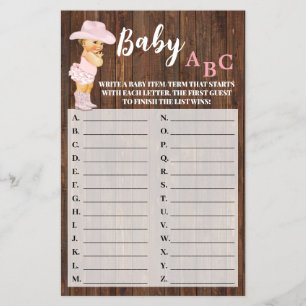 Prospectus 14 Cm X 21,6 Cm Pink Cowgirl Baby ABC Baby shower Carte de jeu