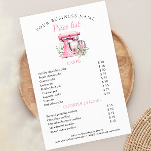 Prospectus 14 Cm X 21,6 Cm Pink Floral Mixer Boulangerie Liste des prix Circu