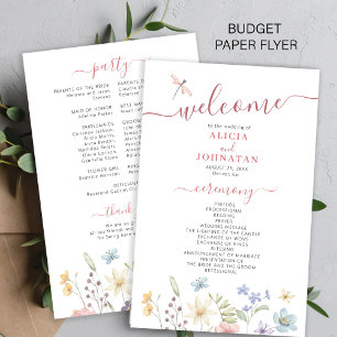 Prospectus 14 Cm X 21,6 Cm Programme de mariage aux fleurs sauvages bohème à