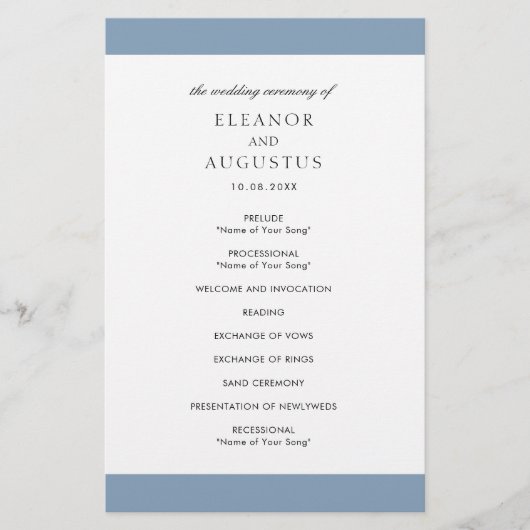 Prospectus 14 Cm X 21,6 Cm Programme de mariage économique minimal Dusty Blue (Devant)