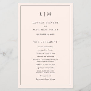 Prospectus 14 Cm X 21,6 Cm Programme de mariage élégant avec monogramme rose
