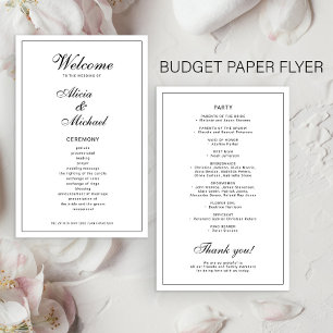 Prospectus 14 Cm X 21,6 Cm Programme de mariage élégant simple noir et blanc 