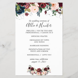 Prospectus 14 Cm X 21,6 Cm Programme de mariage floral d'hiver