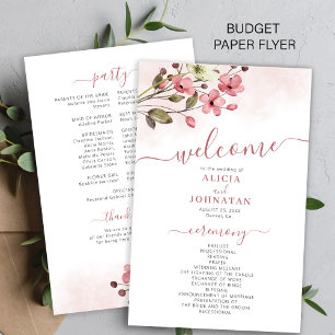 Prospectus 14 Cm X 21,6 Cm Programme de mariage floral rose élégant et économ