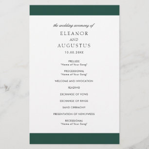 Prospectus 14 Cm X 21,6 Cm Programme de mariage minimal émeraude vert bon mar