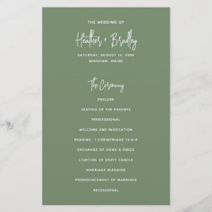 Prospectus 14 Cm X 21,6 Cm Programme de mariage moderne minimal vert sauge pa