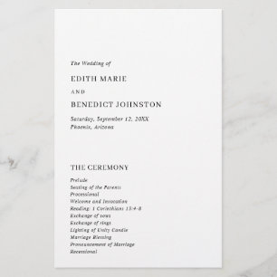 Prospectus 14 Cm X 21,6 Cm Programme de mariage moderne minimaliste noir et b