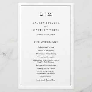 Prospectus 14 Cm X 21,6 Cm Programme de mariage simple noir et blanc à petit