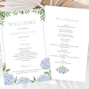 Prospectus 14 Cm X 21,6 Cm Programme de papier Mariage encadré Blue Hydrangea