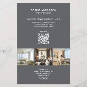 Prospectus 14 Cm X 21,6 Cm QR Code Professionnel Gris pour Entreprise Moderne