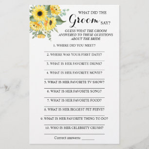 Prospectus 14 Cm X 21,6 Cm Qu'a dit Groom Fête des mariées Game Card