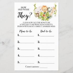 Prospectus 14 Cm X 21,6 Cm Quel âge avaient-ils Jungle Baby shower Game Card