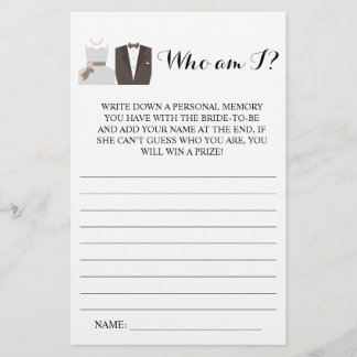 Prospectus 14 Cm X 21,6 Cm Qui suis-je? Carte de jeu pour la fête de mariage
