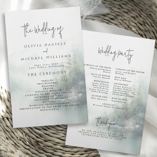 Prospectus 14 Cm X 21,6 Cm Rustic Mountain Lake Misty Pines Wedding Program