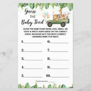 Prospectus 14 Cm X 21,6 Cm Safari Guess the Baby Food Baby shower Carte de je