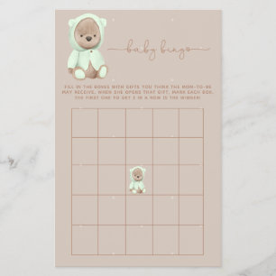 Prospectus 14 Cm X 21,6 Cm Sage Green Teddy Bear Baby shower Bingo Jeu Flyer