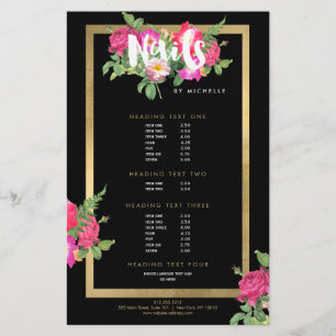 Prospectus 14 Cm X 21,6 Cm Salon de manucure Beauty Florals Black