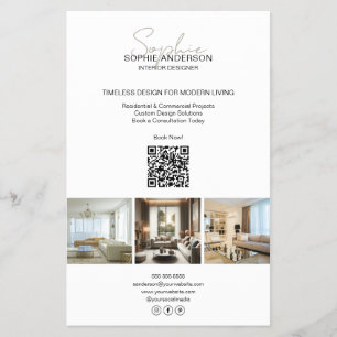 Prospectus 14 Cm X 21,6 Cm Script Moderne Photo QR Blanc Professionnel Entrep