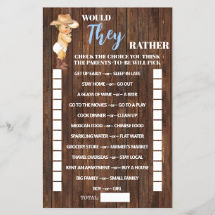 Prospectus 14 Cm X 21,6 Cm Seraient-Ils Plutôt Cowboy Baby shower Game Card