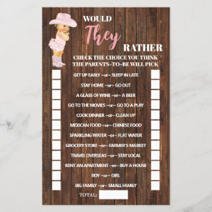 Prospectus 14 Cm X 21,6 Cm Seraient-Ils Plutôt Cowgirl Baby shower Game Card