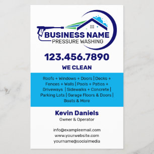 Prospectus 14 Cm X 21,6 Cm Services de nettoyage haute pression Blanc et Bleu