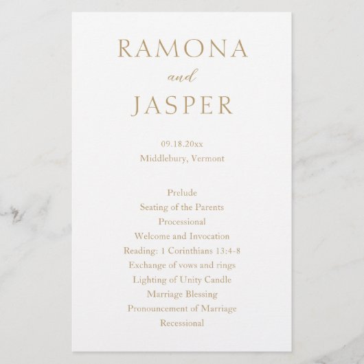 Prospectus 14 Cm X 21,6 Cm Simple Gold Bold Programme de mariage moderne (Devant)