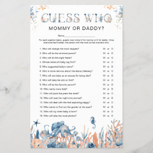 Prospectus 14 Cm X 21,6 Cm Sous la mer Jeu de Baby shower "Guess Who"