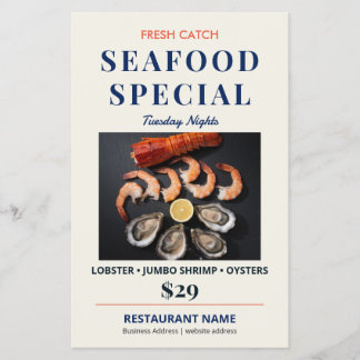 Prospectus 14 Cm X 21,6 Cm Spécialité Élégante de Restaurant de Fruits de Mer