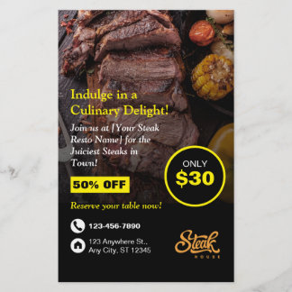 Prospectus 14 Cm X 21,6 Cm Steak House, Steak Resto, Restaurant Flyer