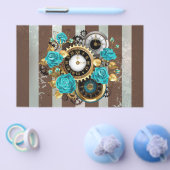 Prospectus 14 Cm X 21,6 Cm Steampunk Clock and Turquoise Roses on Striped (Simple)
